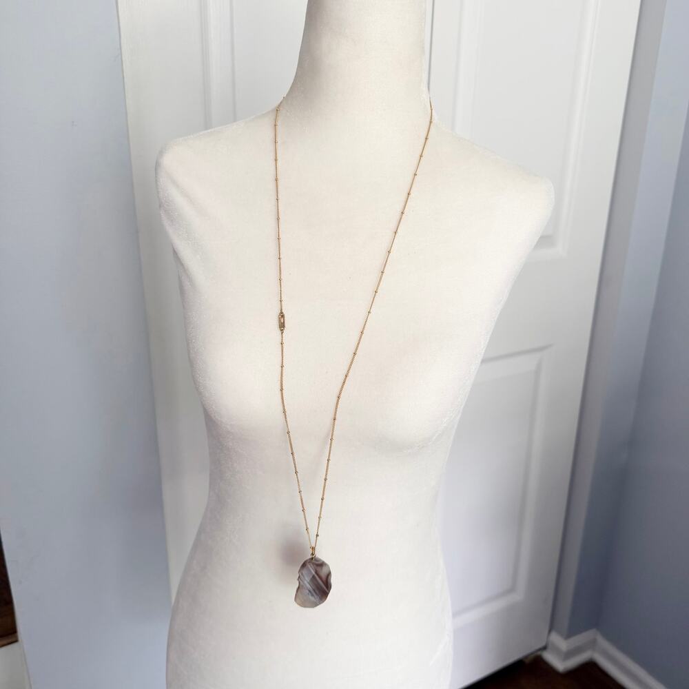 Boho Gray Agate Pendant on Gold Tone Chain - Needs Repair